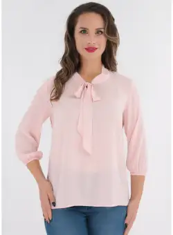 Bluza roz cu fundita si maneci 3/4