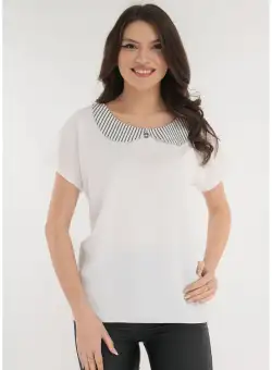 Bluza uni alba cu dungi la guler