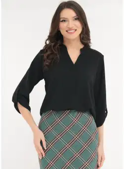 Bluza uni neagra cu guler tunica si bride la maneci