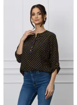 Bluza Vanessa bleumarin cu buline galbene