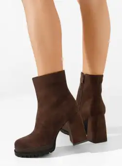 Botine cu toc gros Aeria maro