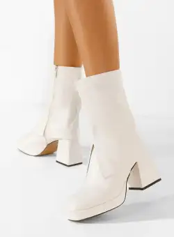 Botine cu toc gros albe Zalamea