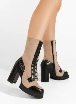 Botine cu toc gros Anahi bej