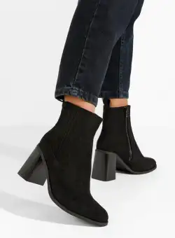 Botine cu toc gros Elowyn negre