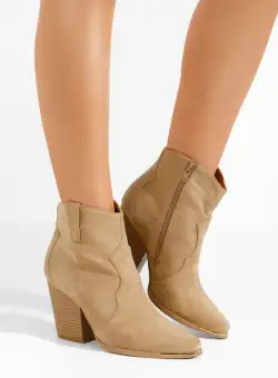 Botine cu toc gros Fresca kaki