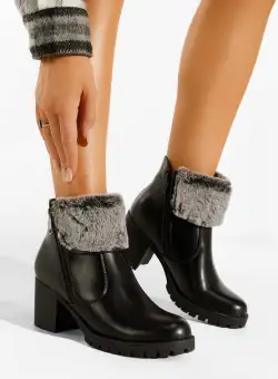 Botine cu toc gros negre Valla