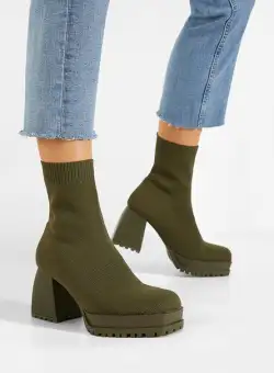 Botine cu toc gros verzi Azuda