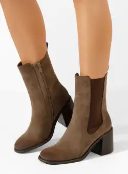 Botine cu toc gros Volga kaki