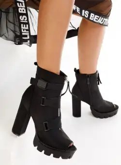 Botine cu toc Samya Negre