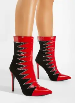 Botine cu toc subtire rosii Trofa