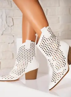 Botine dama Elegante Albe din Piele Ecologica Jaise