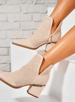 Botine dama Elegante Bej din Piele Ecologica Intoarsa Aleki