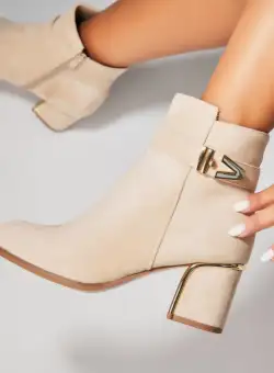 Botine dama Imblanite Bej din Piele Ecologica Intoarsa Ista