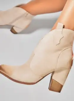 Botine dama Imblanite Bej din Piele Ecologica Intoarsa Jayda