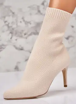 Botine dama Imblanite Bej din Textil Ily