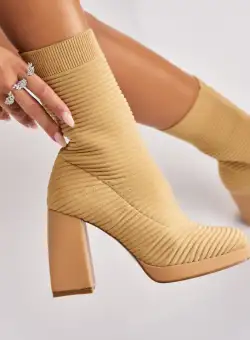 Botine dama Imblanite Bej din Textil Kellie