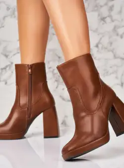 Botine dama Imblanite Camel din Piele Ecologica Janeen