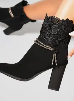 Botine dama Imblanite Negre din Piele Ecologica Intoarsa Kalla