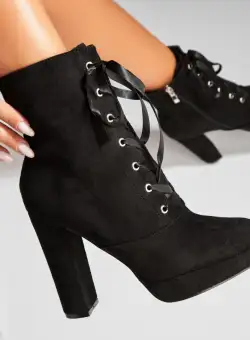 Botine dama Imblanite Negre din Piele Ecologica Intoarsa Maira