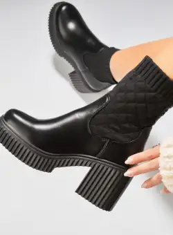 Botine dama Imblanite Negre din Piele Ecologica Shauni