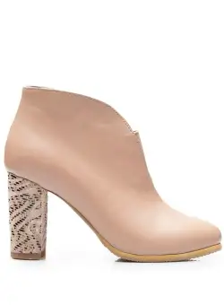 Botine elegante damă din piele naturală - 200 Cappuccino Box Mozaic