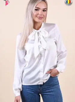 Camasa alba cu maneca lunga din material fluid