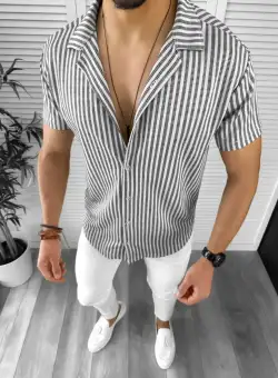 Camasa barbati casual gri cu dungi 12506 39-4.1