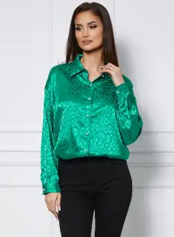 Camasa Dorina verde cu animal print satinat