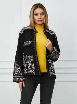 Camasa Natalia neagra cu broderie din denim subtire