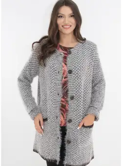 Cardigan gros alb-maro cu nasturi