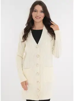 Cardigan gros ivory cu nasturi tip perla
