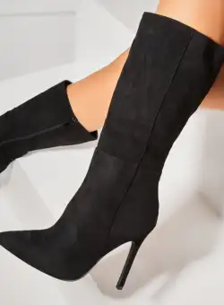 Cizme cu toc Piele Ecologica Intoarsa Negru Vincy