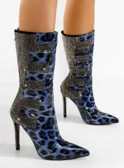 Cizme cu toc subtire Trenda albastre