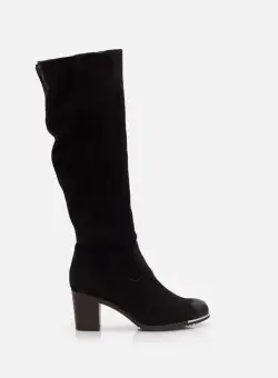 Cizme damă din piele naturală, Leofex - 425-4 Negru Maro Velur