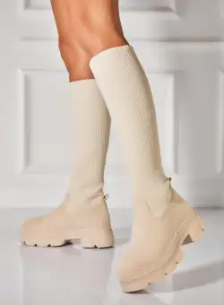 Cizme Dama Imblanite Bej din Piele Ecologica Intoarsa Deidra