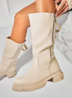 Cizme Dama Imblanite Bej din Piele Ecologica Makie