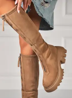 Cizme Dama Imblanite Kaki din Piele Ecologica Intoarsa Everle2