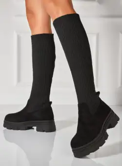 Cizme Dama Imblanite Negre din Piele Ecologica Intoarsa Deidra