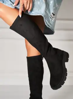 Cizme Dama Imblanite Negre din Piele Ecologica Intoarsa Mehar