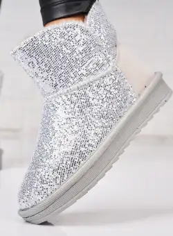 Cizme Dama Scurte Argintii din Piele Ecologica Intoarsa Belinda