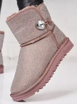 Cizme Dama Scurte Mov din Piele Ecologica Intoarsa Lowri