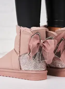 Cizme Dama Scurte Roz din Piele Ecologica Intoarsa Hakin