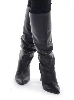 Cizme Hanna piele naturala neteda, neagra, toc subtire