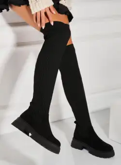 Cizme Iarna Negre din Piele Ecologica Intoarsa Elayra