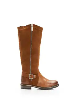 Cizme joase dama din piele naturala - 082 Cognac Box cu Velur