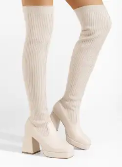 Cizme lungi cu toc gros Amarilla bej