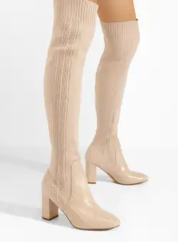 Cizme lungi cu toc gros Marotta bej