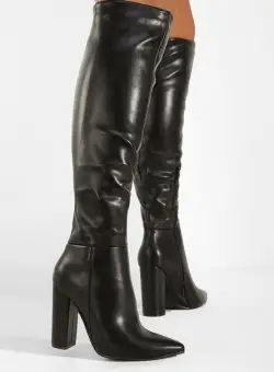 Cizme lungi cu toc gros negre Cailla