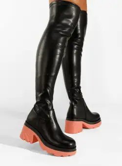 Cizme lungi cu toc gros negre Makena V1