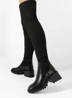 Cizme lungi cu toc gros Tanilia negre